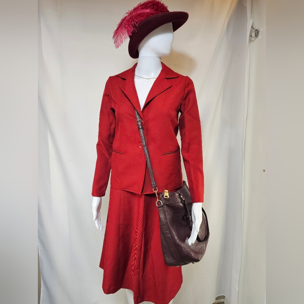 Vintage Russteen Red Skirt Suit | Russ Girl Teen Size | 60s Mod Suit Set 2pc
